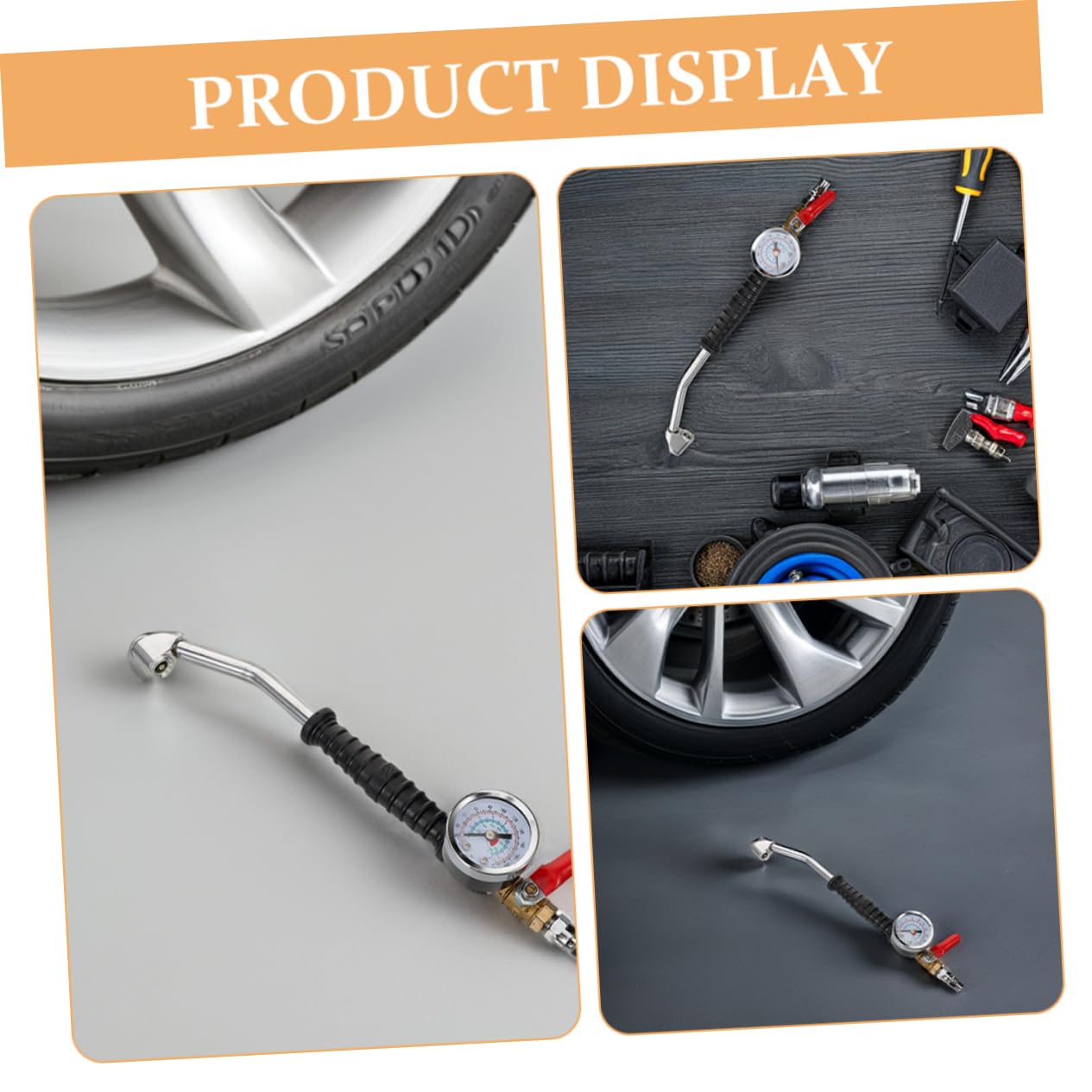 Happyyami 2 Stück Reifenfüller mit Manometer Verlängerter Lkw Reifenfülldüse Winkelverbinder Schnellkupplung für Auto Motorrad Fahrrad Präziser Luftdruckmesser Mobiles Reifendruckprüfgerät