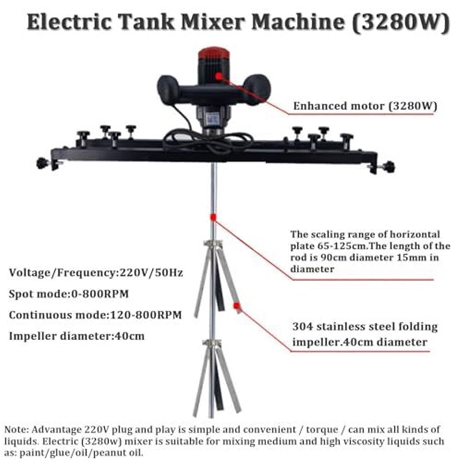 Elektrischer Tankmischer aus Edelstahl mit klappbarem Propeller for effizienten Auflösen und Rühren von Tinte