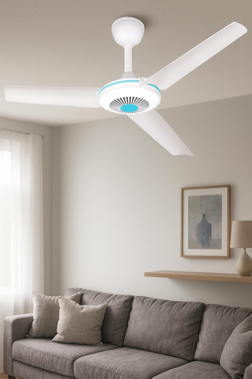 Ventilatore per la casa, lampada da soffitto a pale, colore bianco, a 3 ali, 20 W, 90 cm