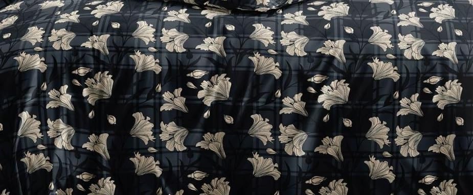 Image of 180 TC Cotton Feel All Around Elastic Fitted Bedsheets King Size, Premium Fitted Bedsheets King Size for Double Bed with 2 Pillow Covers, Size- 78 inch x 72 inch (Flower on Black)