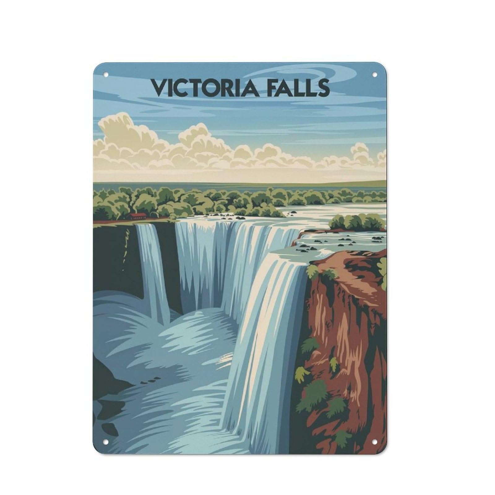 Majestic Victoria Falls Industrial Metal Sign 40x30cm, Modern Retro Loft Wall Plaque for Workspace, Cafe, Hallway Or Garage