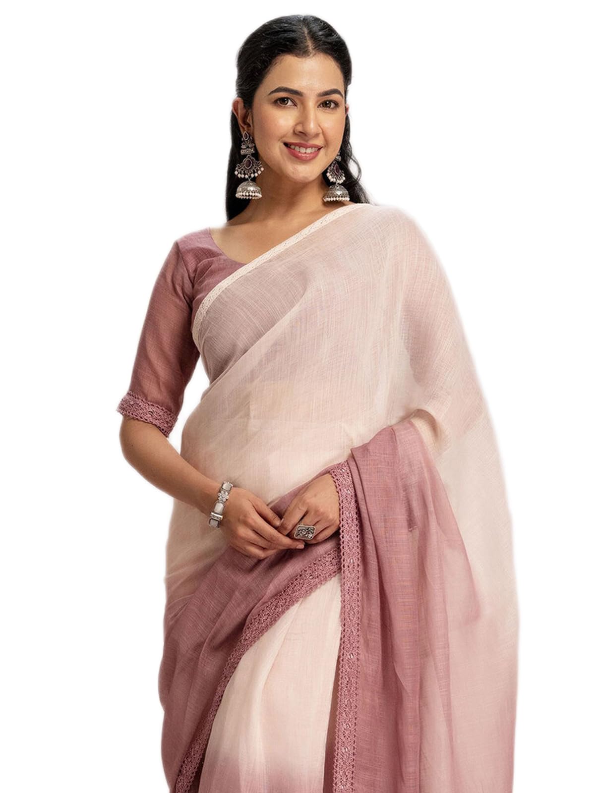 siril Women's Cotton Linen Ombre One Minute Ready to Wear Saree With Pocket & Unstitched Blouse Piece-picture-41