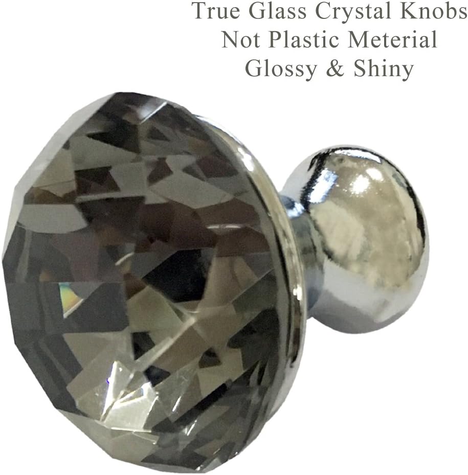 Etubby Crystal Knob, 8Pcs 30mm Diamond Shaped Luxury Crystal Knobs Glass Knobs with Screws for Drawer Door, Wardrobe Door, Cupboard Door, Kitchen, Etc - Gray