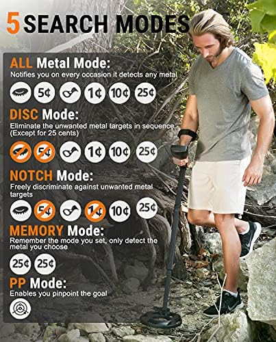 Metal Detector, SUNPOW Collapsible Professional Metal Detector Kit for Adults and Kids, Pinpoint & Disc & Notch & All Metal Modes, Backlight LCD Monitor, Stem Adjustable and Waterproof Detector