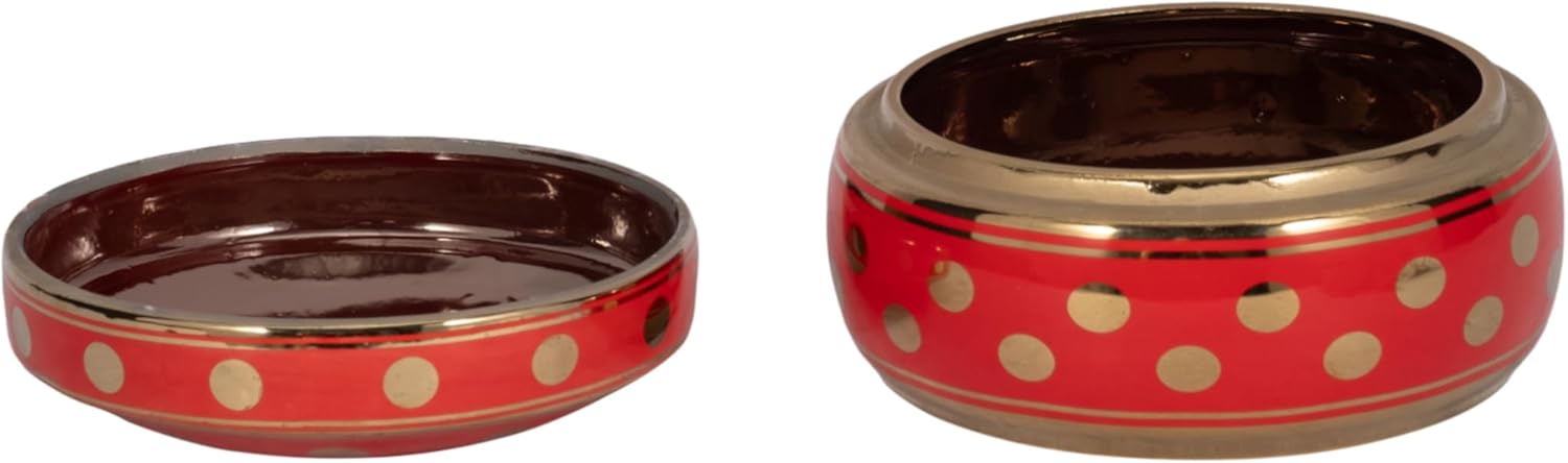 Sagebrook Home 13448-07 Ceramic Jar, 7 x 7 x 3.75 ES, Red/Gold