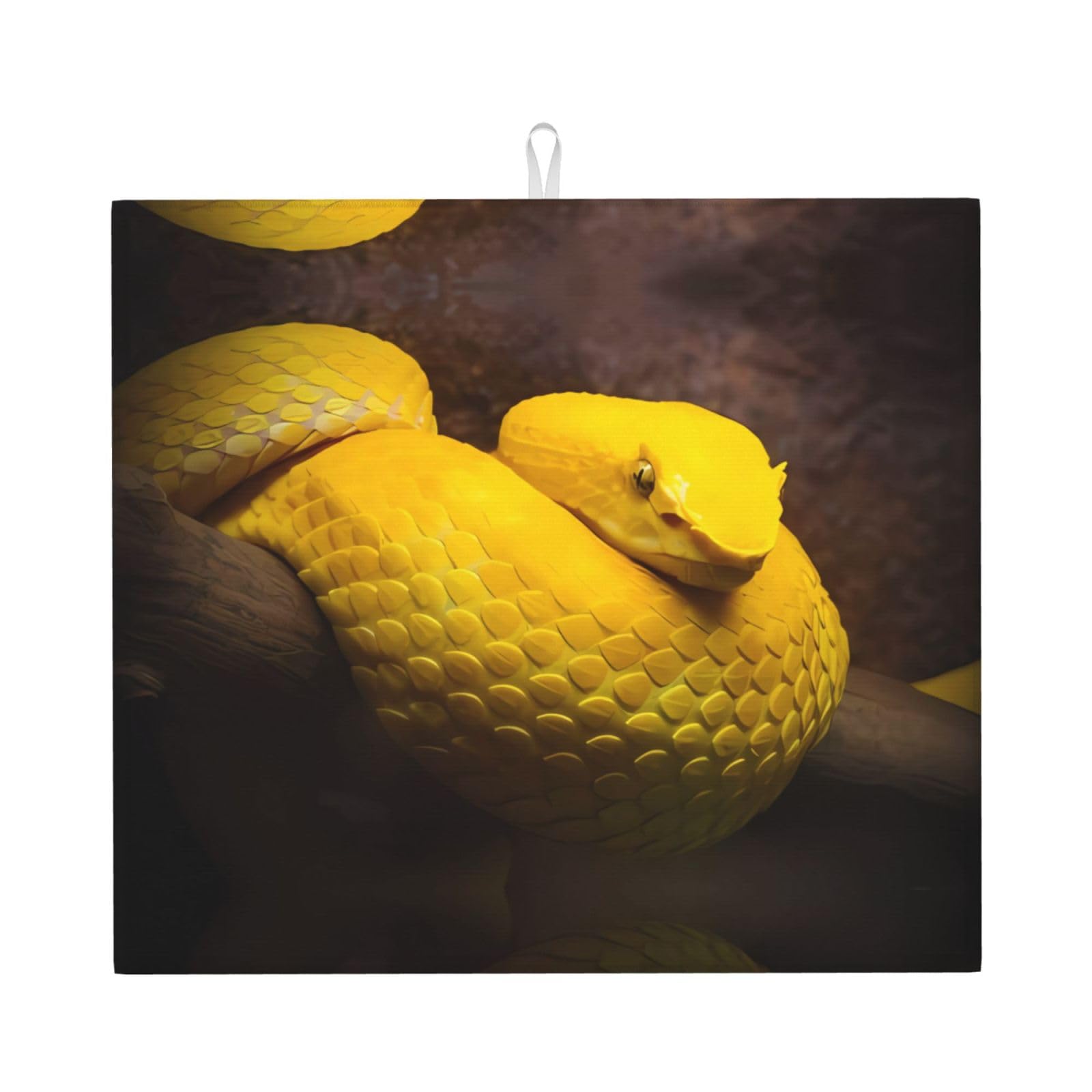 YYHWHJDE Yellow Snake Prints Kitchen Drying Mat – Absorbent Microfiber Throw for Dishes, Non-Slip Counter Layer with Vibrant Fade-Resistant Print, Ideal for Appliance Protection