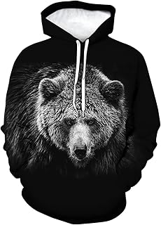 Snbidmk Novelty Bear Graphic Hoodie Cool Animal Print Hoodies Sweatshirt Pullover for Men Women