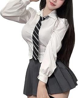 [QOOLYㅤ] 女子高生 コスプレ 制服 学生服 プリーツスカート ミニ丈 ネクタイ シャツ 3点セット 女子高校生 スクール 衣装 せいふく jk制服 コスチューム 仮装 学園祭 文化祭 卒業式 入学式