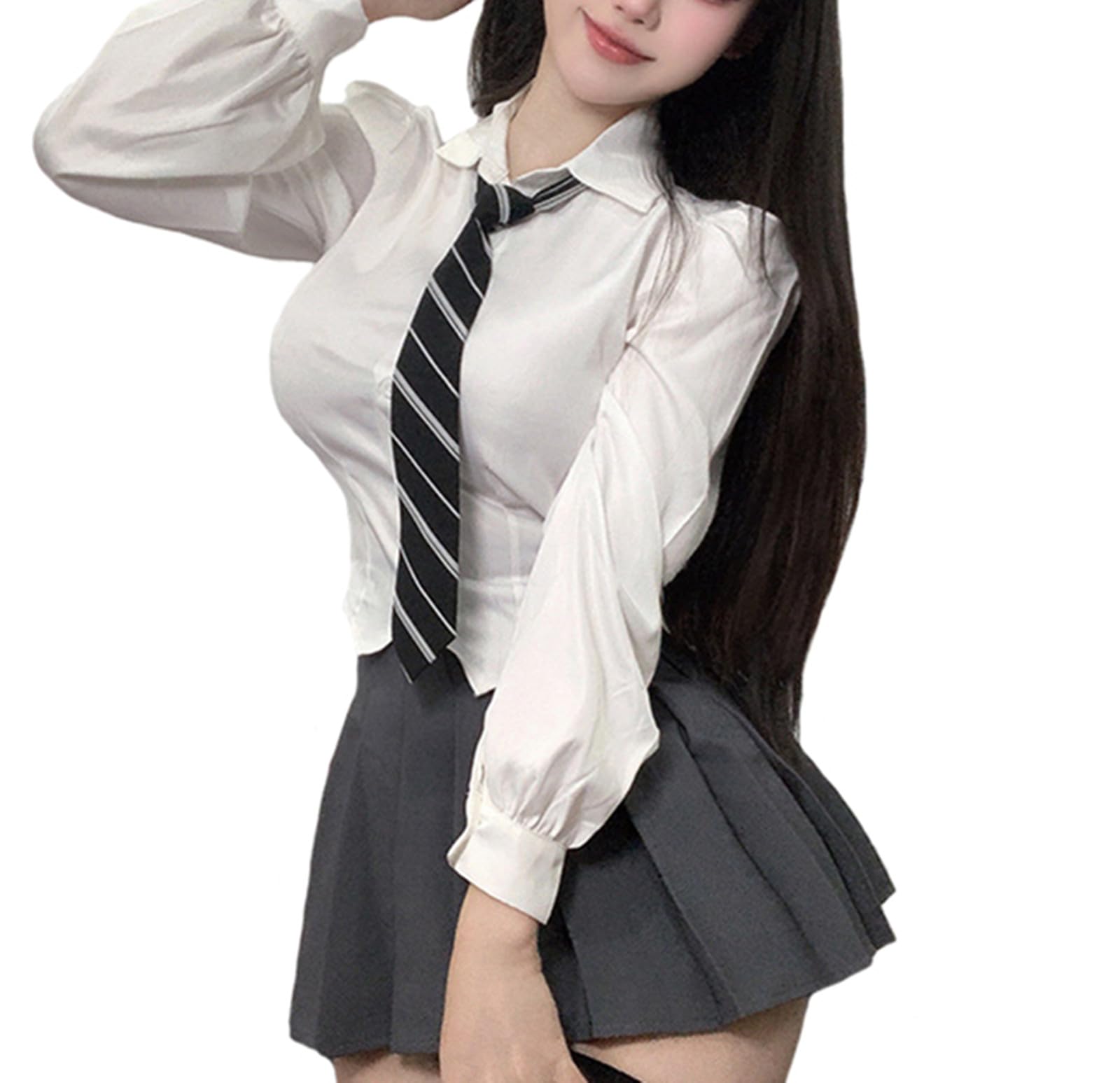 [QOOLYㅤ] 女子高生 コスプレ 制服 学生服 プリーツスカート ミニ丈 ネクタイ シャツ 3点セット 女子高校生 スクール 衣装 せいふく jk制服 コスチューム 仮装 学園祭 文化祭 卒業式 入学式