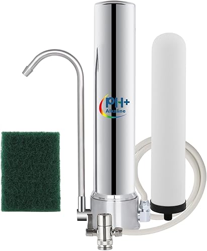 BOKKRALL Satinless Steel Countertop Water Filter System, 5-Stage Alkaline Water 