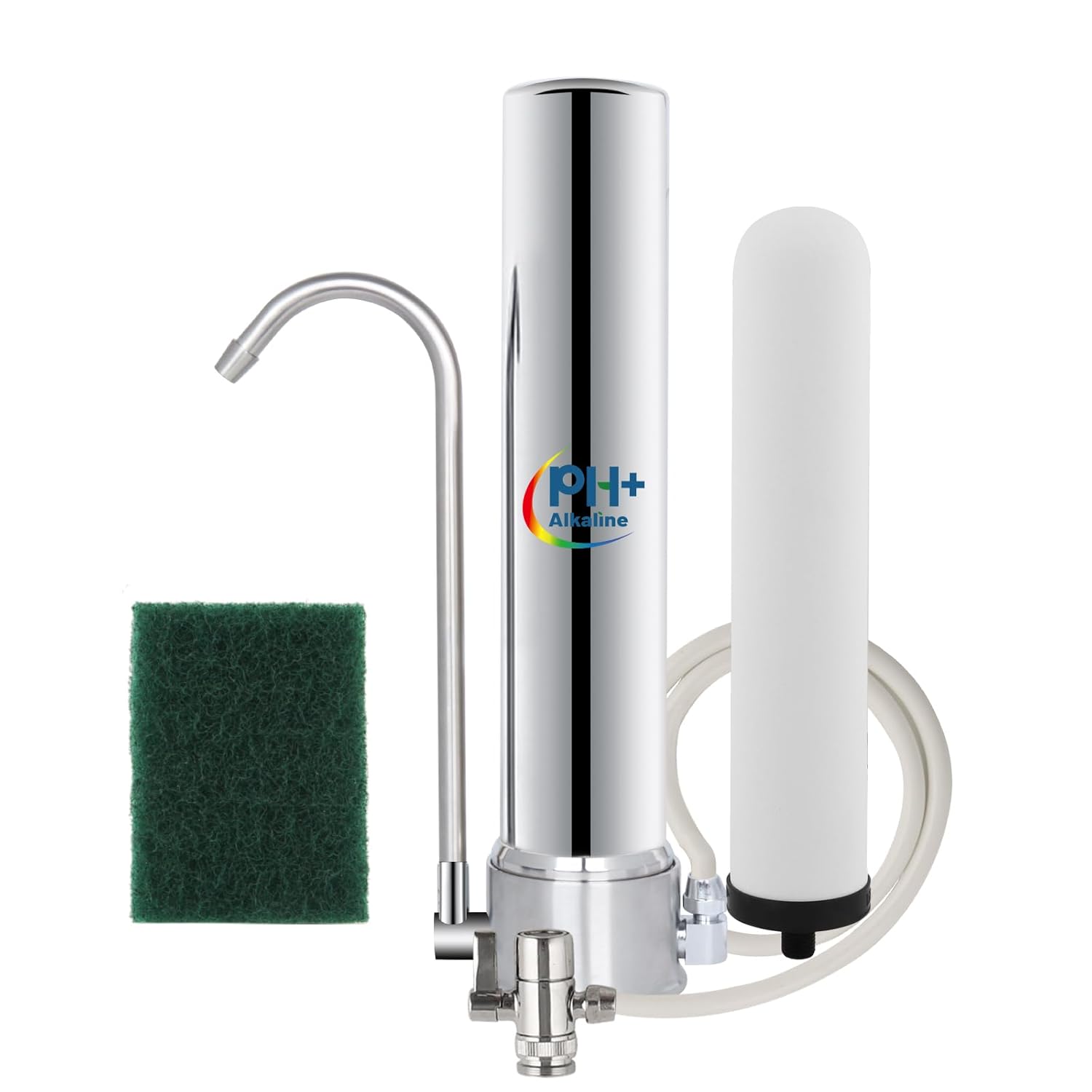 Satinless Steel Countertop Water Filter System, 5-Stage Alkaline Water Filter, 8000 Gallons Faucet with 1 Washable Ceramic Filter (BY-10P-M12)