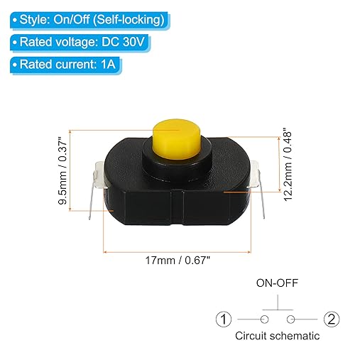 Miniatura 2 de PATIKIL Interruptor de botón de cierre, 10 piezas KAN-23 Pin doblado con agujero de encendidoapagado autobloqueo DC 30V 1A Micro interruptor para