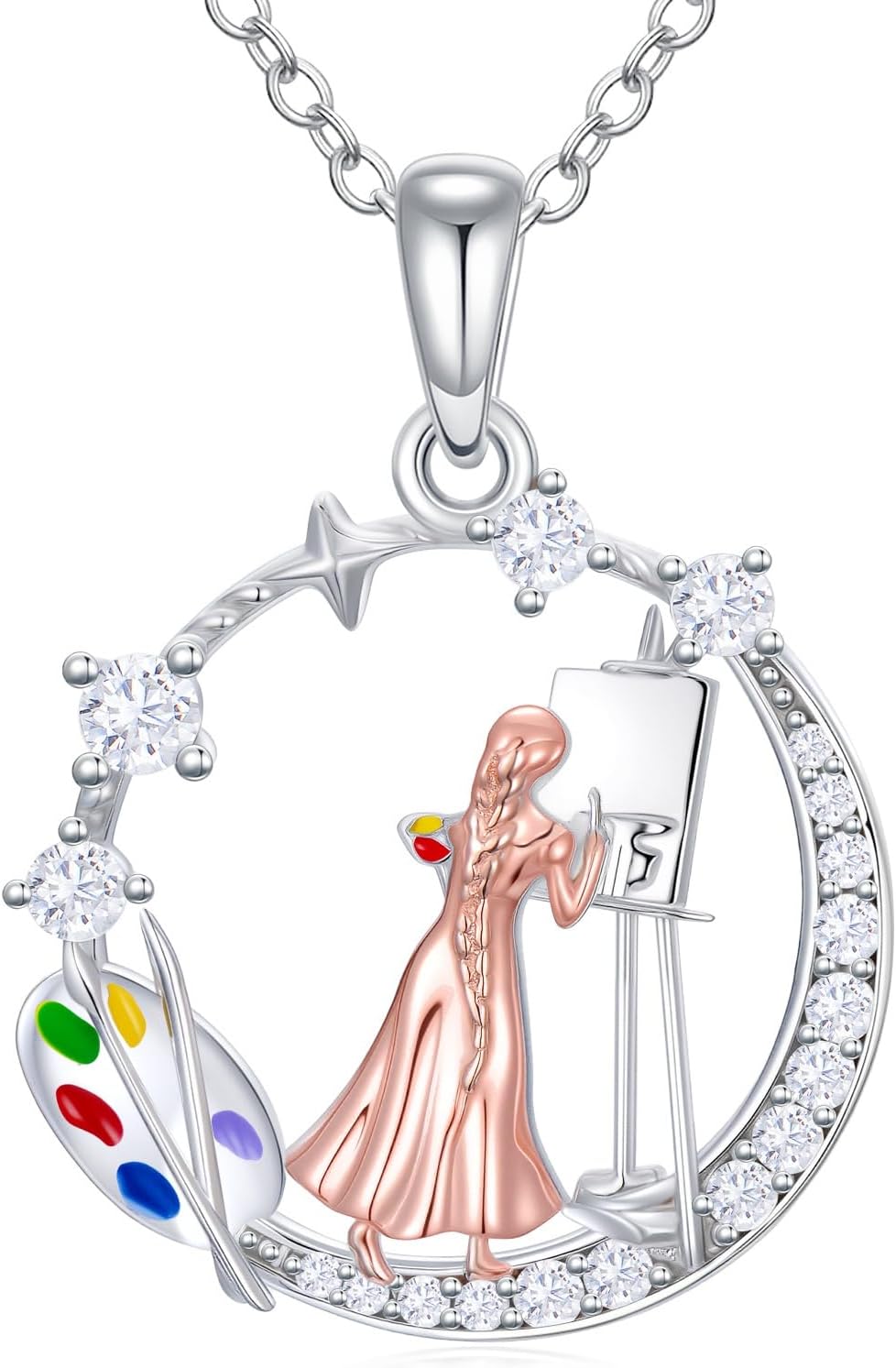 Guitar/Violin/Cello/Painting Necklace for Women Music Lovers 925 Sterling Silver Music Note Treble Clef Pendant Musical Jewelry Musical Art Gifts for Christmas Birthday