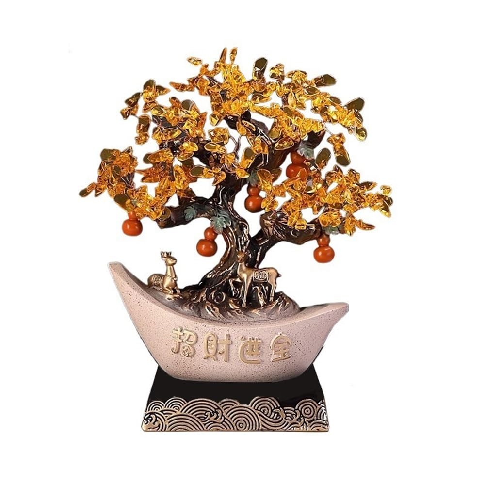 Gemstone Tree Citrine Gemstone Tree with High Base, for Wealth Fortune and Luck Decorations Crystal Decor(Beige)