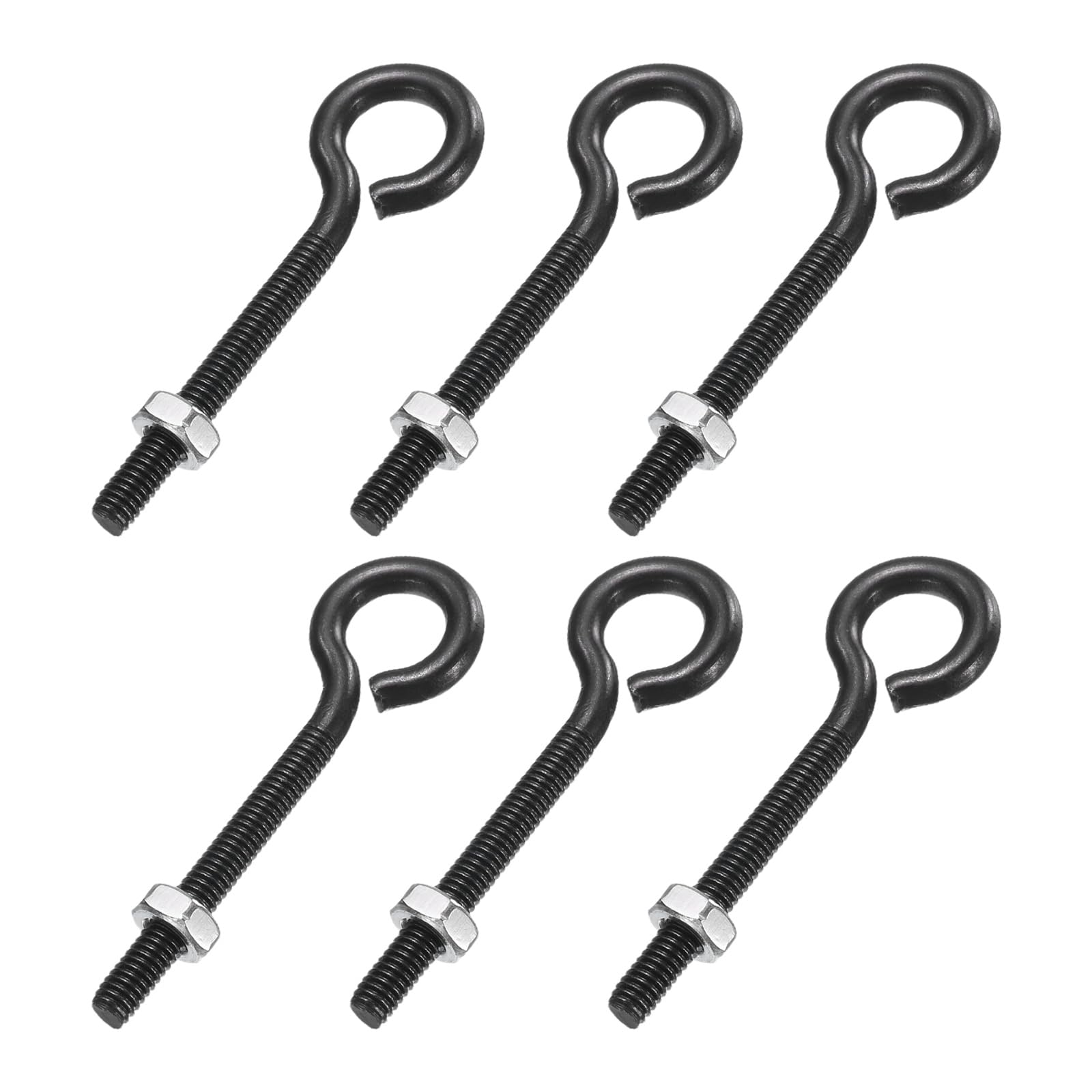 sourcing map 6 Pack Eye Bolts, M4 x 35mm 304 Stainless Steel Threaded EyeBolt Black Eye Hooks with Nut for Hanging or Securing Cables