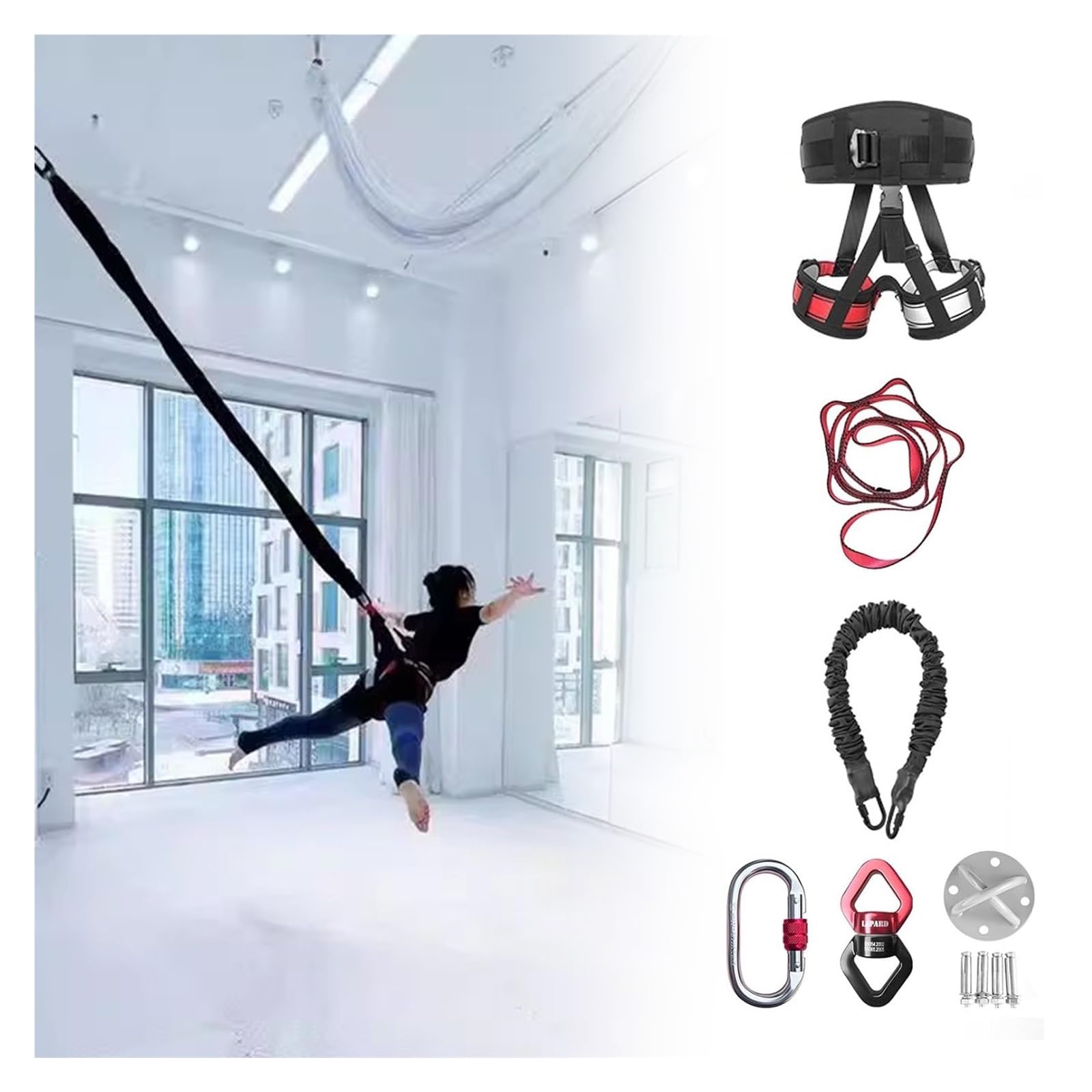 JYHHCYS Resistencia de Bungee de Fitness Ejercicios De Bungee con Suspensión En Casa, Equipo De Bungee para Ejercicios Aéreos De 100/90/80/70/60/50 Kg, Cuerda De Bungee(Full Set M - 60kg/123 lbs)