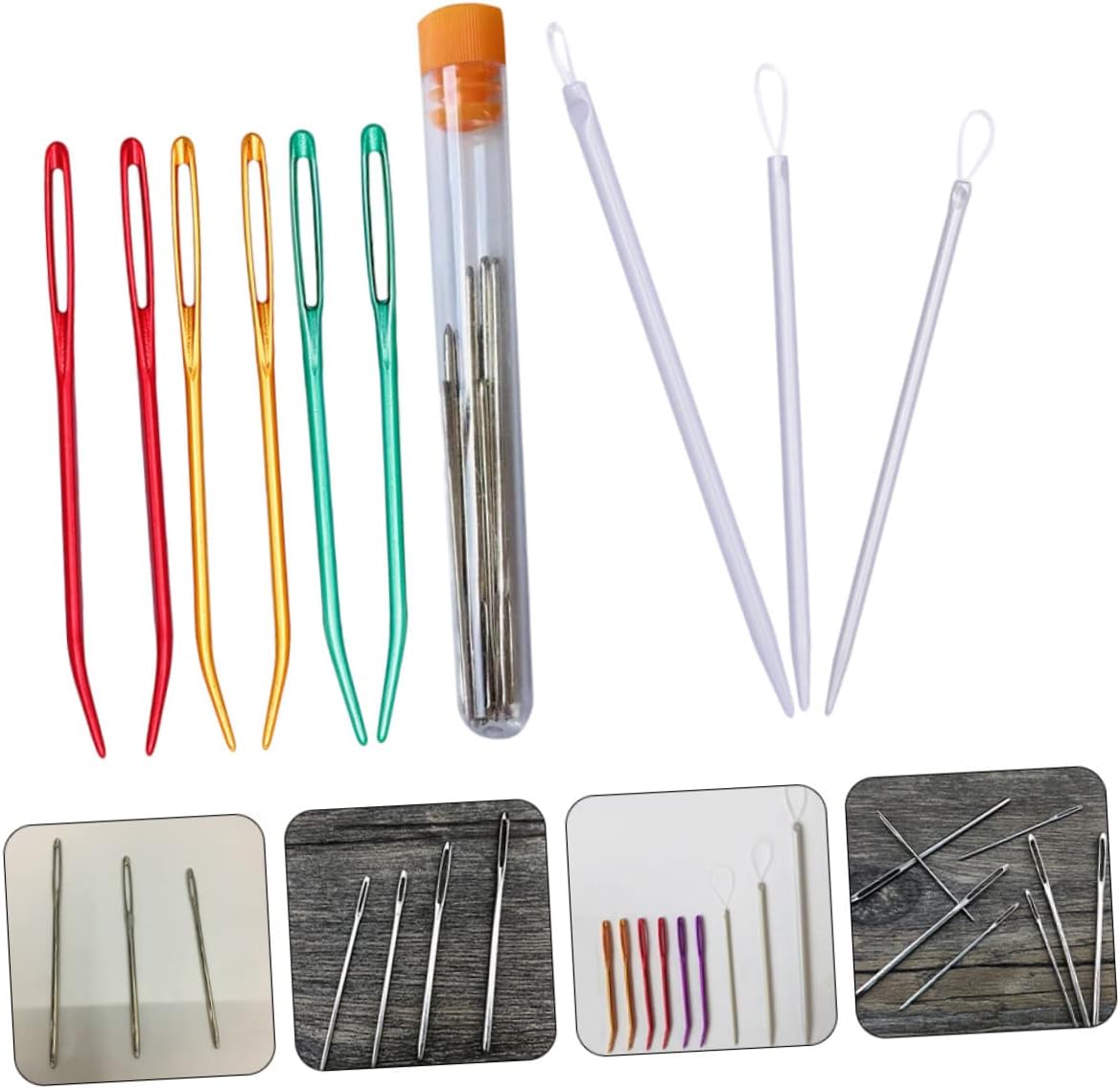 VILLFUL 18-Piece Large Eye Sewing Needle Set Hand Quilting Needles for Knitting DIY Craft Projects Random