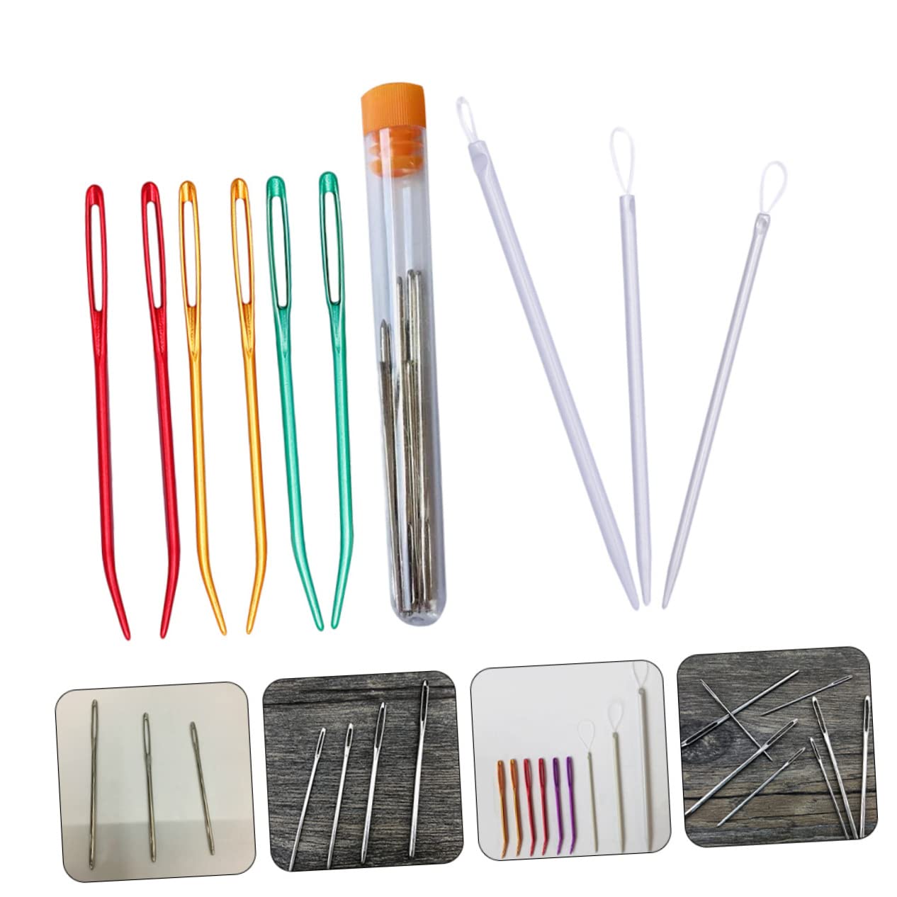 VILLCASE 3juegos Agujas De Coser Curvas y Rectas Agujas Multiusos Para Manualidades y Incluye y Enhebrador Para y Proyectos De Costura