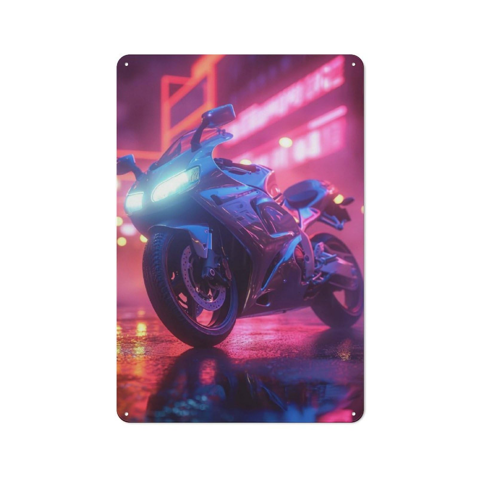 Motorcycle Aesthetic Neon Tin Wall Sign, Bright Printed Design, for Dining Room, Entrance, Cafe Or Christmas Corner, 30x20cm