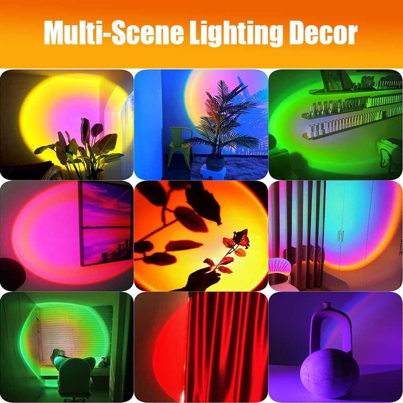 Image of JIMEI Sunset Lamp Projector Led Lights for Bedroom Night Light RGB Lights Sun Sunlight Sunrise Lamp 10w 360 Rotation Mood Lighting Home /Room Decor Christmas Gifts for Women,Triangle Multicolor