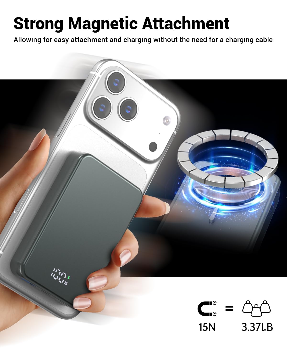 Batería externa magnética inalámbrica de 26800 mAh para cargador portátil MagSafe de 20 W PD de gran capacidad, aleación de aluminio, carga rápida USB-C para iPhone 17/16/15/14/13/12 Plus/Pro/Pro Max