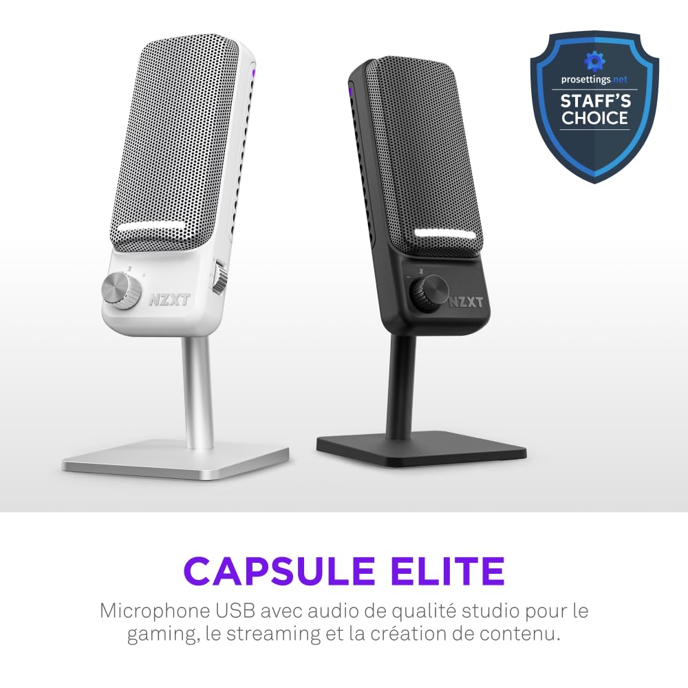 NZXT Capsule Elite : Microphone à condensateur USB Haut de Gamme pour Les Jeux, Le Streaming, Les podcasts et l'enregistrement – Son de qualité Studio – Design Multipositions – Logiciel DTS – Noir