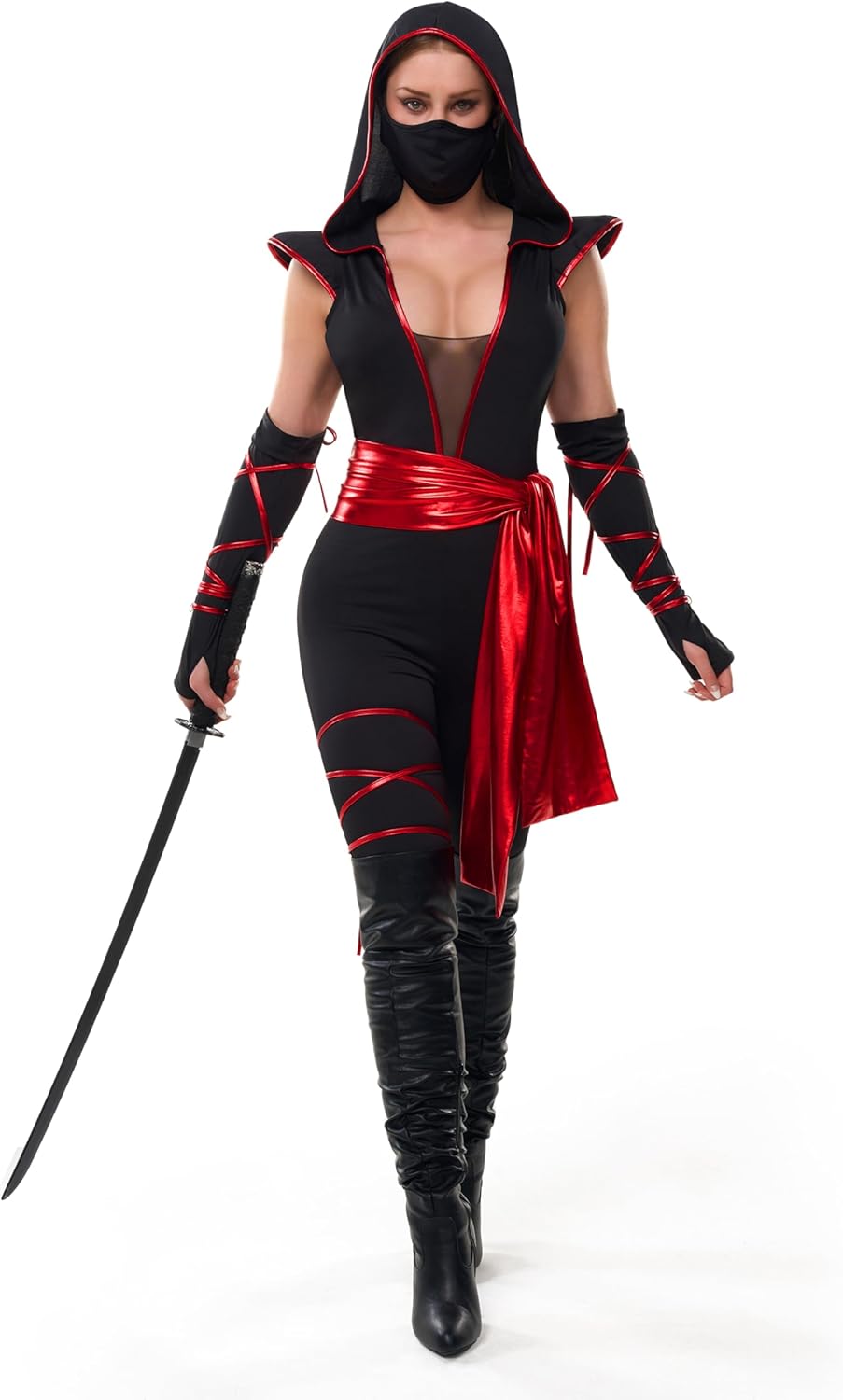 spooktacular creations 6 pcs halloween ninja costume for women with ninja mask for adult halloween costume party large