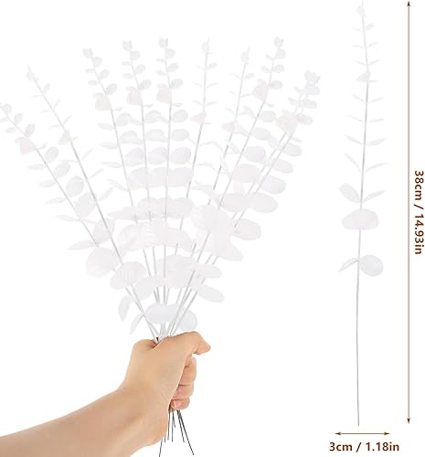 Miniatura 5 de Cabilock 20 piezas de hojas de eucalipto, tallos de eucalipto falsos, flores artificiales para hojas, decoración del hogar, eucalipto sintético,
