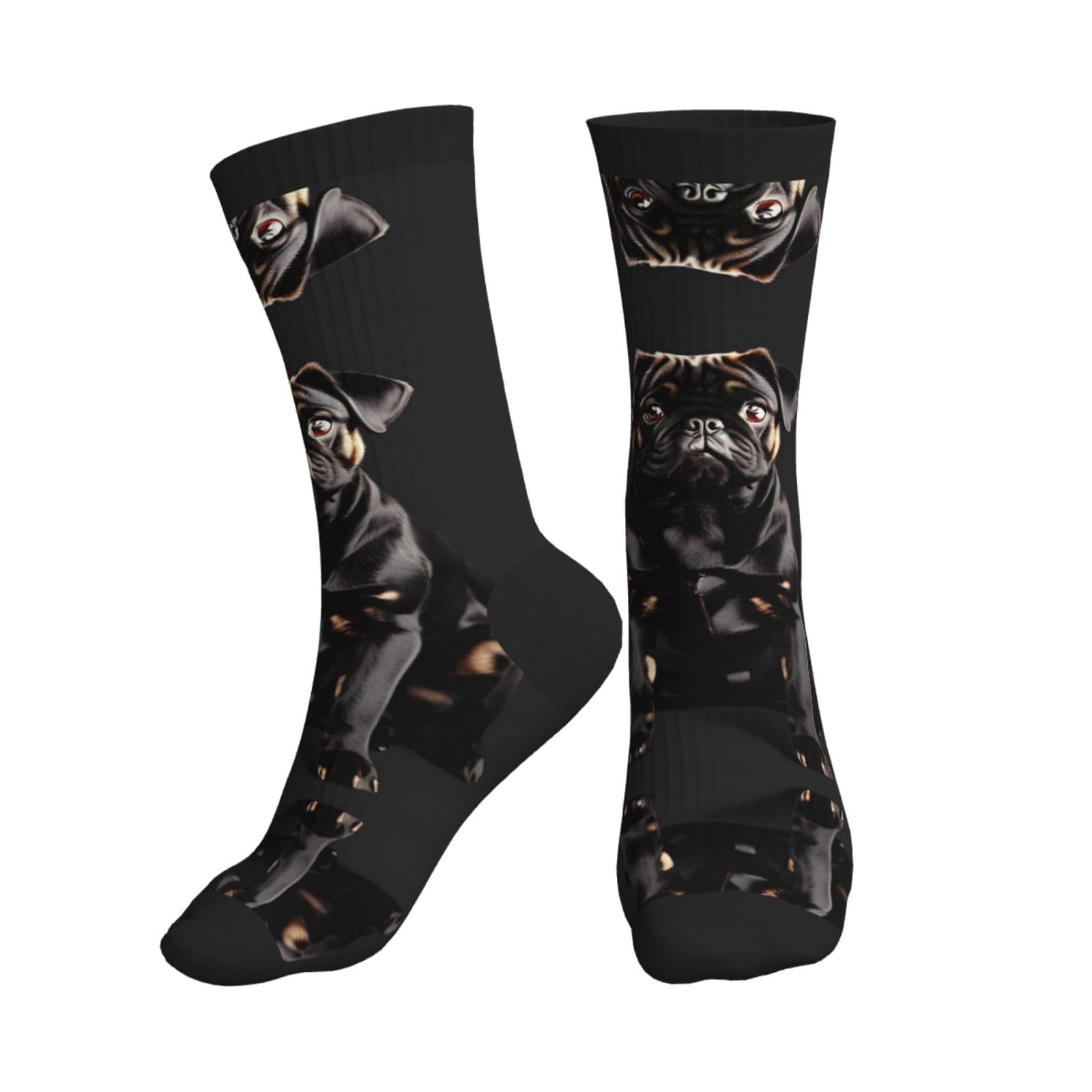 Ersdwre Unisex 3 Black Cute Black Pug Dog-Standard-Scale-2_00X Print Crew Socks,Athletic Socks For Men,Womens Cushioned Soft Sock For Gym Running Sports