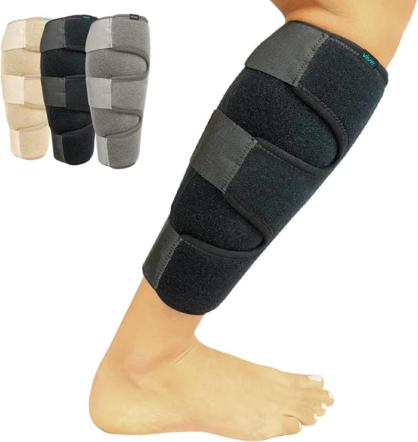 Vive Calf Brace - Adjustable Shin Splint Support - Lower Leg Compression Wrap Increases Circulation, Reduces Muscle Swelling - Calf Sleeve for Men and Women (Black)