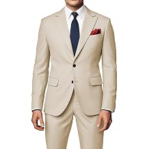 Mens Peak Lapel Suits 2 Piece Slim Fit Wedding Prom Business Suit 2 Button Blazer Jacket and Pants Tuxedo Set