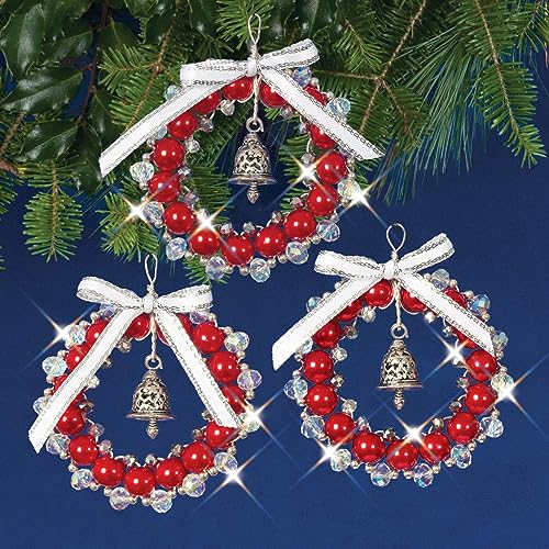 Solid Oak Nostalgic Christmas Beaded Cyrstal Ornament Kit-Bell Wreaths Red/White/Silver Makes 3 -Nchbok-032 #TOP1