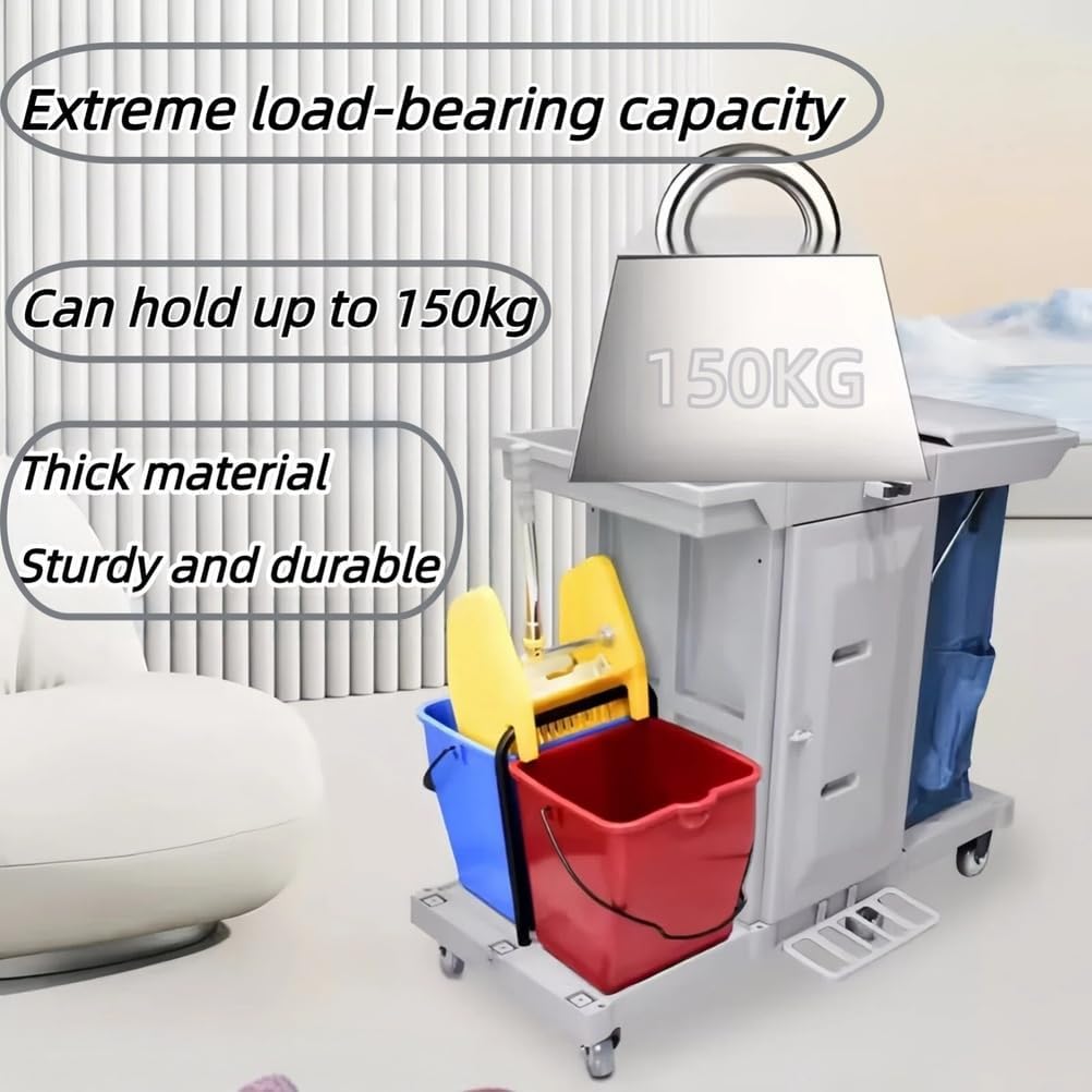 Commercial Janitorial Cart,Housekeeping Service Cart,with Storage Bag,for Room Service/Hotel/Cleaning Staff,Brass