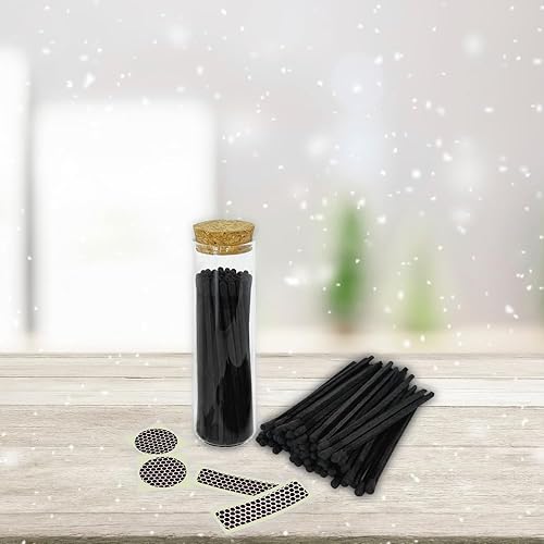 Miniatura 3 de Todos los fósforos negros en un frasco de 4 pulgadas + calcomanías de golpeador incluidas  100 coincidencias de seguridad decorativas de punta negra