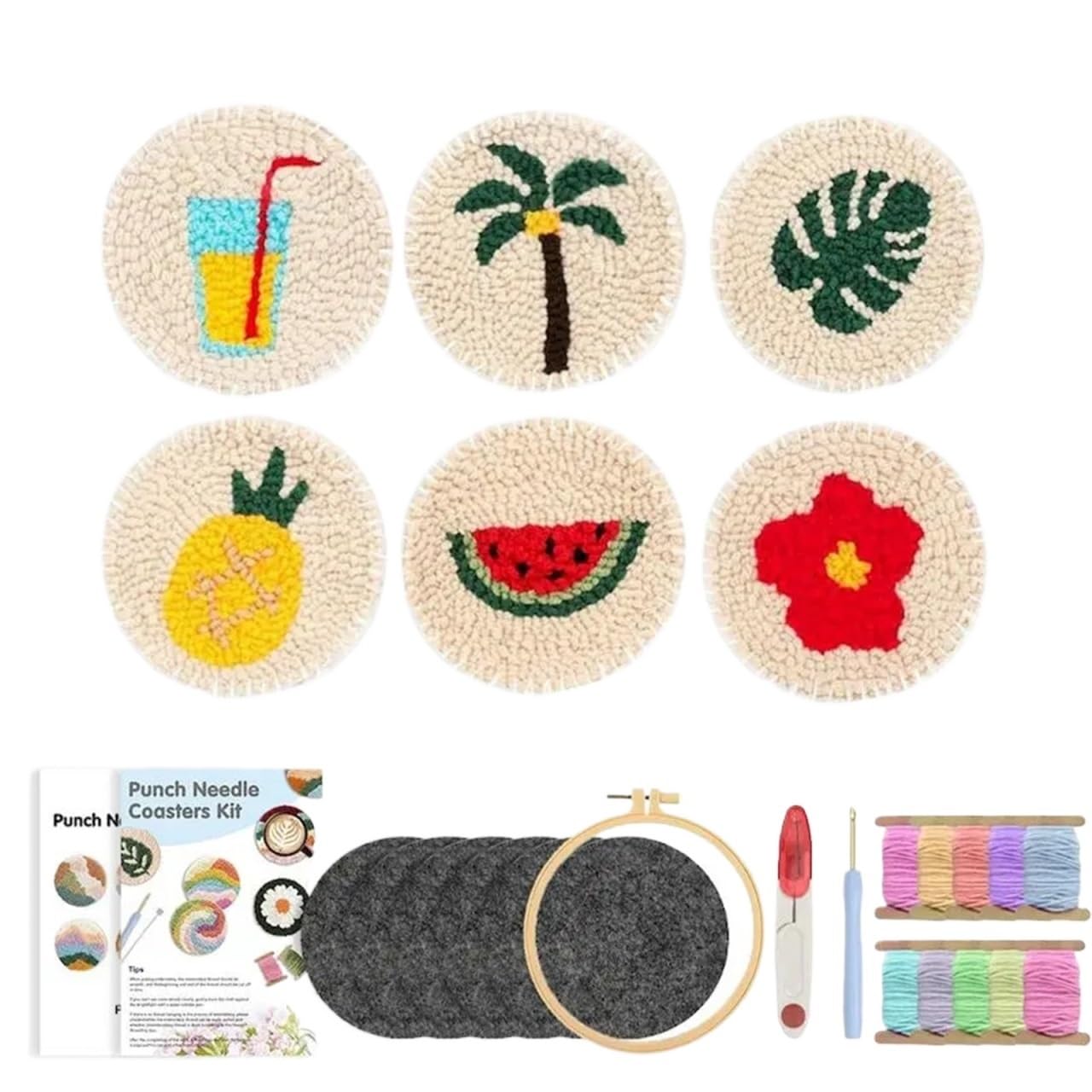 1set Punch Needle Coaster Set For Embroidery DIY Tufted Material Craft Art For Adult for DIY(Color1)
