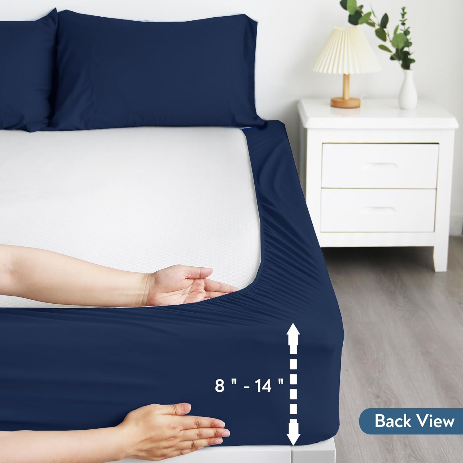 2 Pack Navy Blue Full Size Mattress Protector Waterproof Cover & Standard Size Pillow Protector 4 Pack Waterproof
