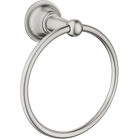 Moen DN6886BN Sage Single Post Bathroom Hand Towel Ring, Spot Resist Brushed Nickel