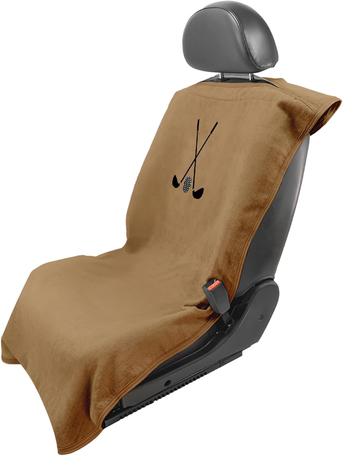 Golf Clubs & Ball Logo Seat Towel/Cover – Soft, Absorbent & Machine Washable – Tan