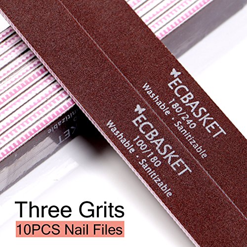 Nail Files for Acrylic Nails - Emery Board for Nails Professional Acrylic Nail File Double Sided Nail File for Natural Nails Acrylic Nails 100 180 240 Grit Washable Manicure Tools for Nail Salon Home