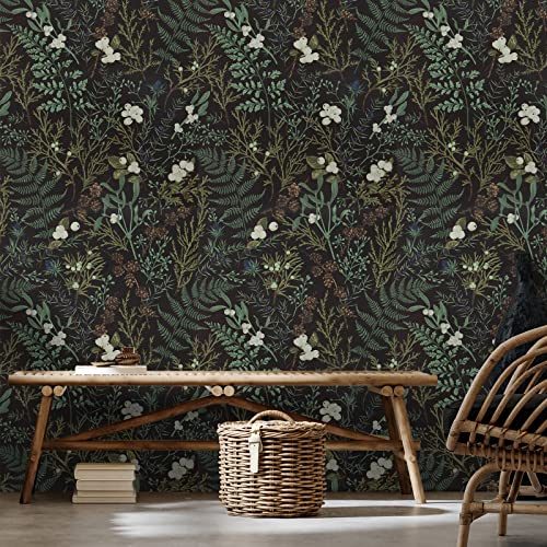 Varypaper 17.7''X118'' Tropical Moss Leaf Peel And Stick Wallpaper Black Floral Self Adhesive Removable Contact Paper Decorative For Bedroom Walls Cabinets Shelves #TOP3