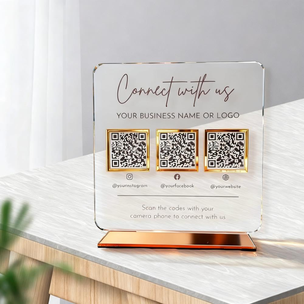Código QR cuadrado de acrílico personalizado, múltiples textos privados de redes sociales personalizados, Venmo Cashapp Zelle, adornos de escritorio de oficina de empresa, tienda, restaurante, salón