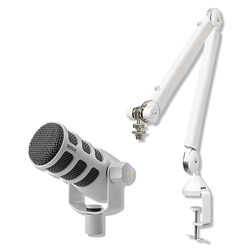 RODE PodMic Dynamic Podcasting Microphone (White) with RODE PSA1+ Professional Studio Arm (White) and XLR Cable - Podmic White (with PSA1+ White)