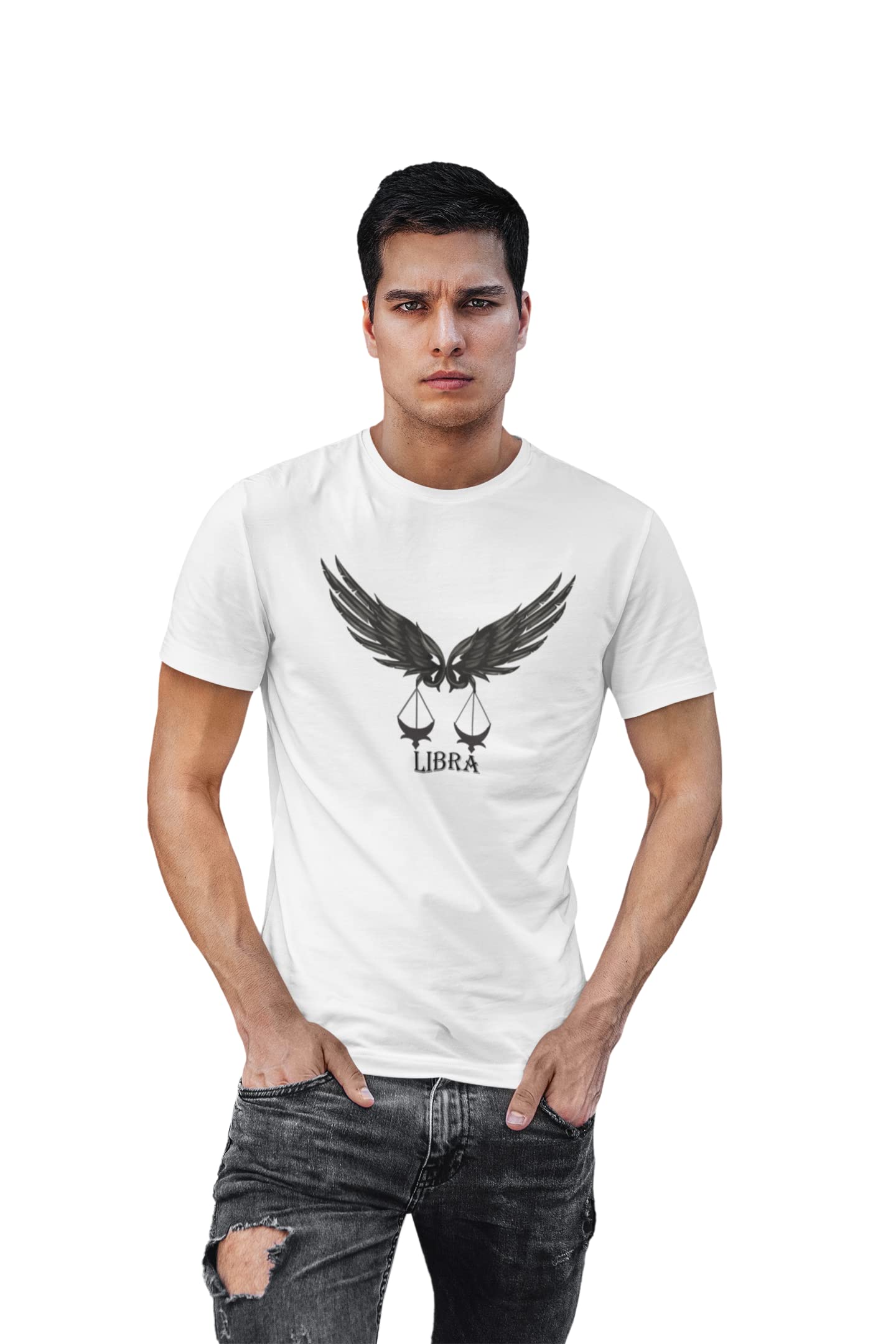 Classy Creation Eagle, Libra Down (White T) - Printed Zodiac Sign Tshirts - Made Especially for Astrology Lovers People