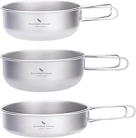 Vista 1 de iBasingo Juego de 3 piezas de ollas de titanio para acampar con mango plegable, juegos de ollas de cocina para campamento al aire libre