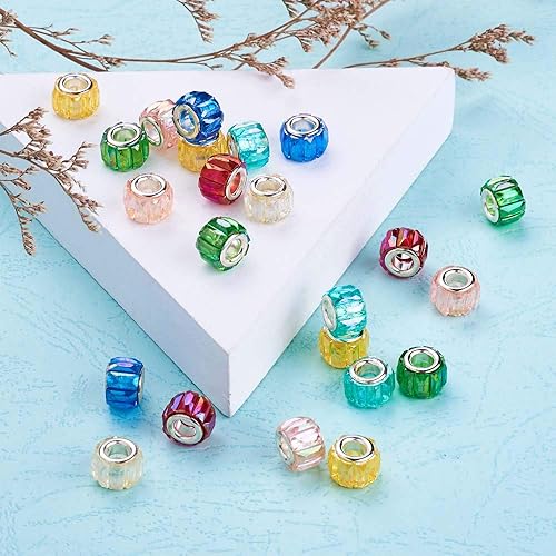 Vista 58 de Cheriswelry 100 cuentas europeas de agujero grande con diamantes de imitación de barril hechas a mano, arcilla polimérica, cuentas espaciadoras