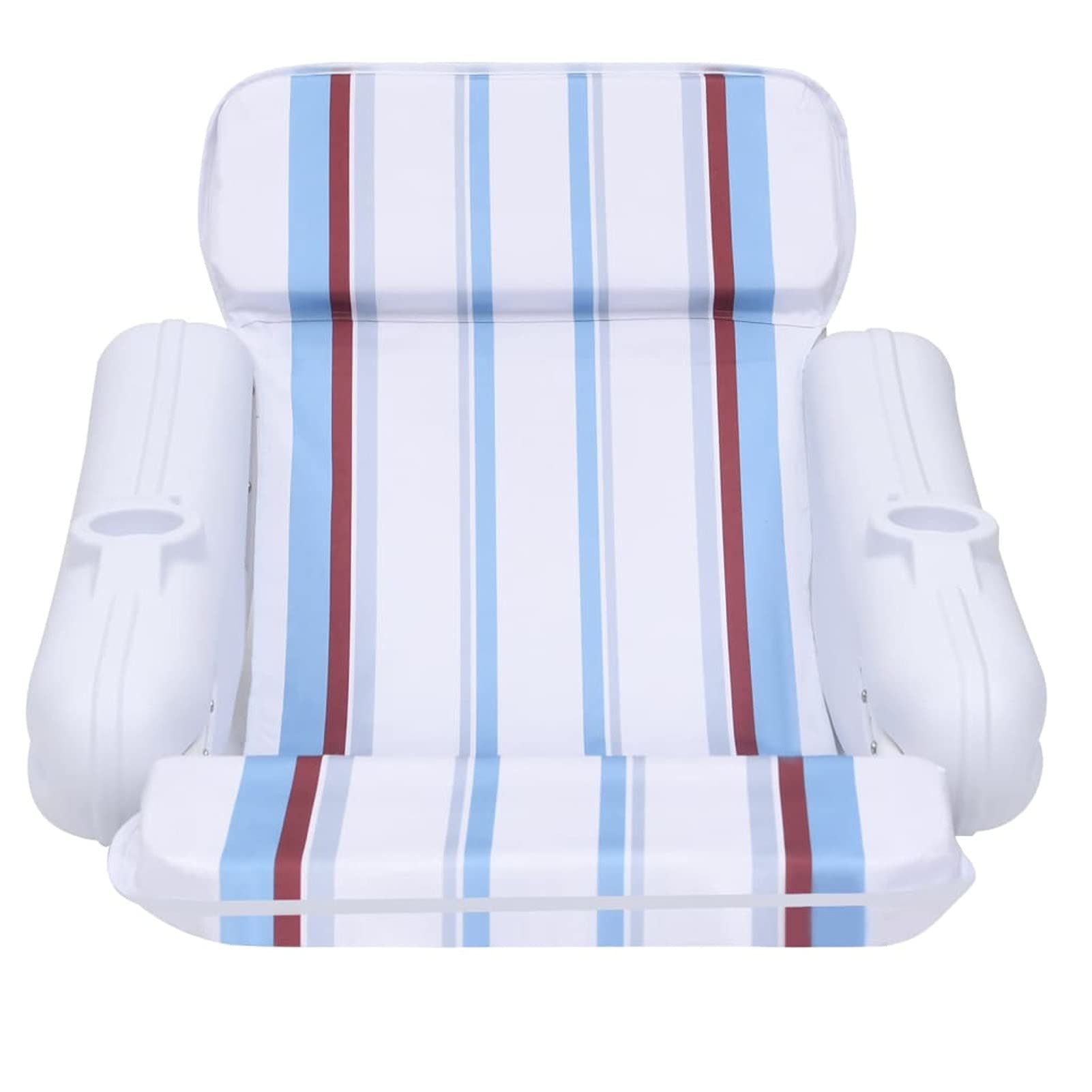 Sillón flotante para piscina, hinchable con portavasos integrado, hamaca flotante, colchón hinchable para playa, plegable, blanco, azul y marrón, HDPE, poliéster