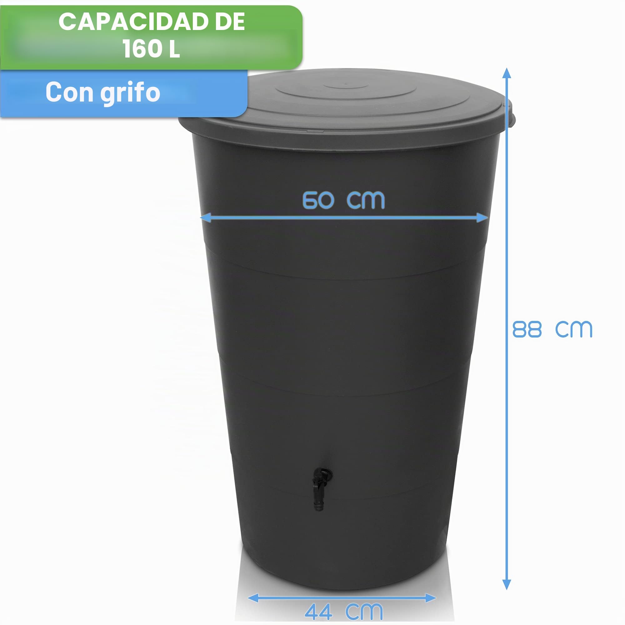 YourCasa Deposito Agua de 160litros [Incluido el colector de Lluvia] Barril de Lluvia con conexión de Tubo de Bajada Set – bidon Agua de Lluvia con Grifo - depósito de Agua (Antracita)…