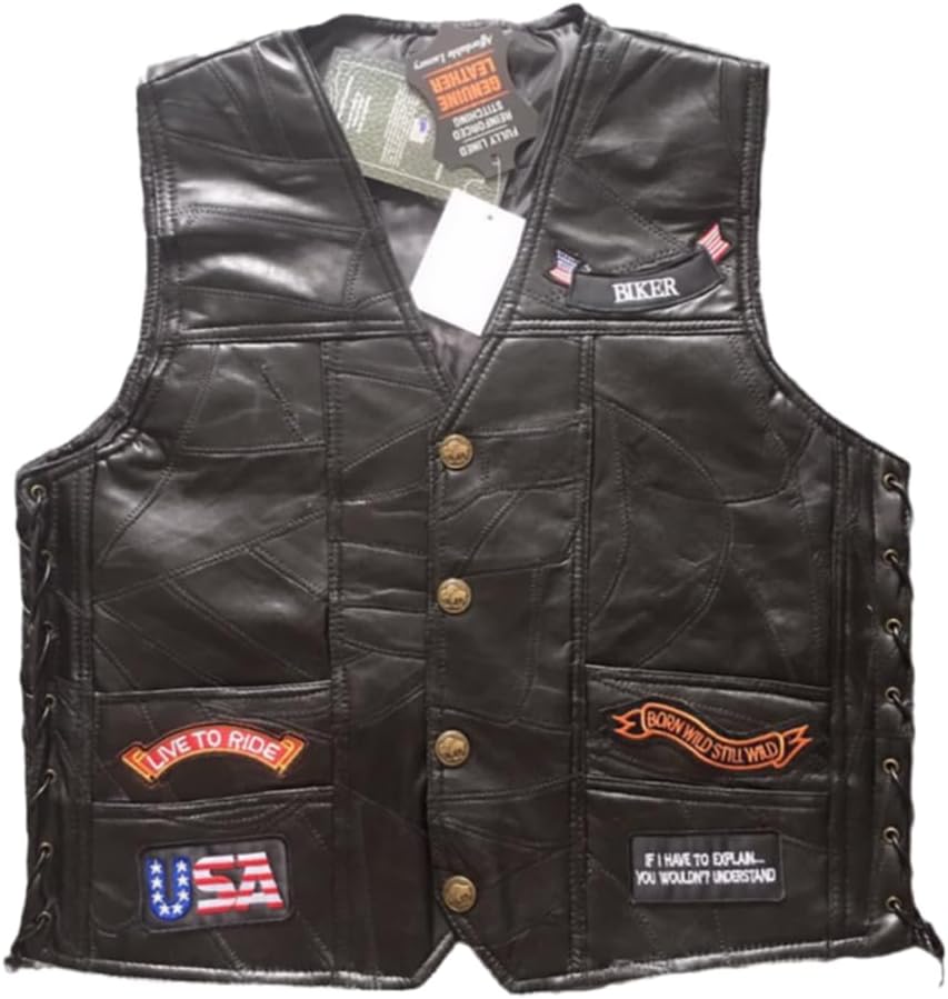 WalnutKing Men Leather Motorcycle Jacket Vest Plastered Embroidery Cool Patches Biker Vest - Image 3