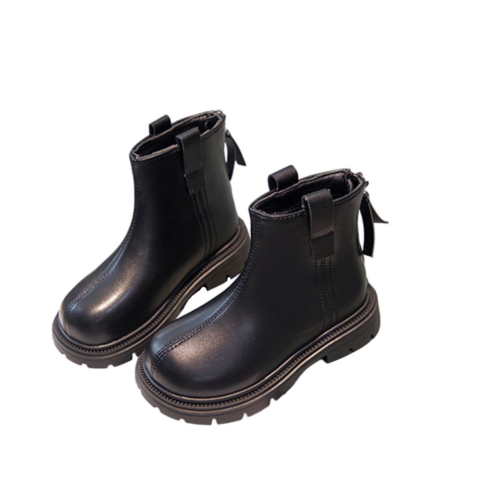 Girls Ankle Boots PU Leather Riding Boots Back Zipper Short Booties Kids Walking Shoes 3-11 Years