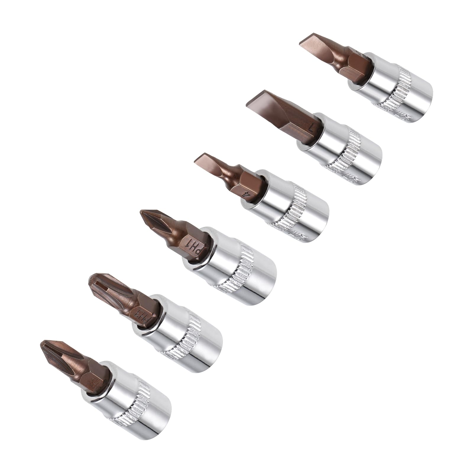 CoCud Phillips/Slotted Bit Socket Set, #1-#3, FD4-FD7 Bit 1/4" Drive, S2 Steel Heat Treated CR-V Socket